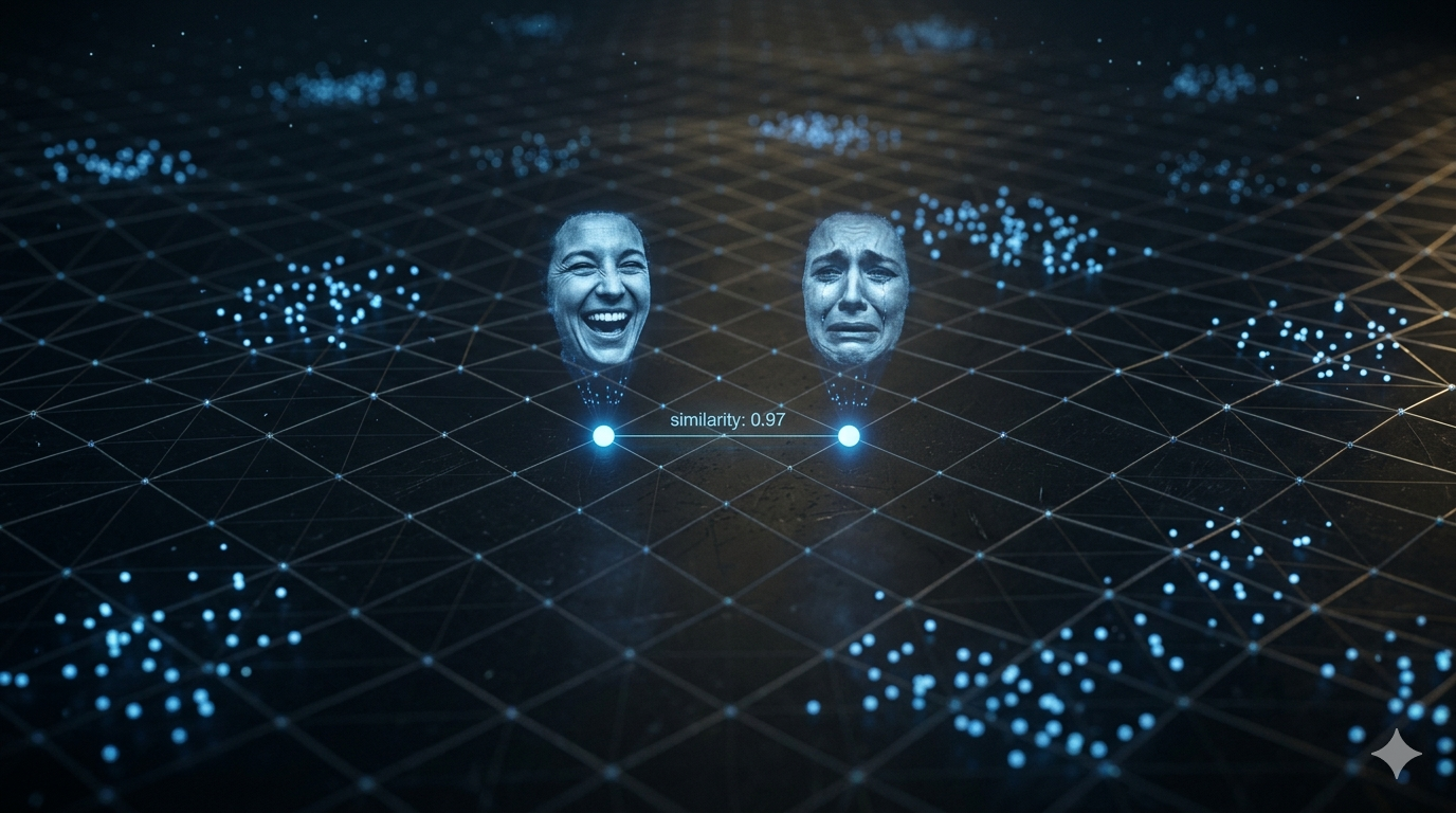 Two nearly identical points in vector space, carrying completely different emotional weight